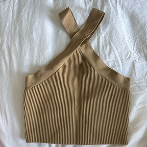 Forever 21 Beige Ribbed Crossover Top